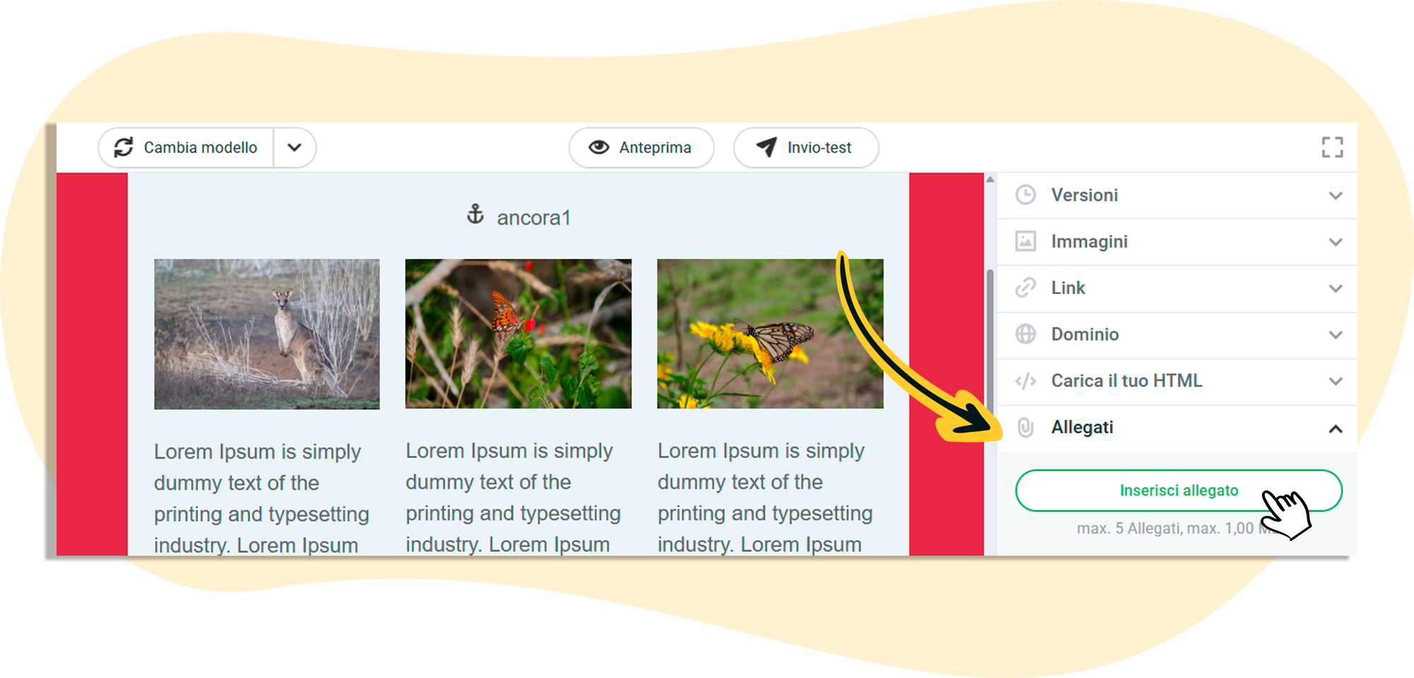 Aggiungere allegato alla newsletter: Opzione 1